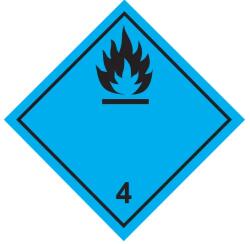 ADR 4.3 Osztály vízzel érintkezve gyúlékony gázokat fejlesztő anyagok bárca, öntapadós matrica, 100x100mm - Csomag (50 db)