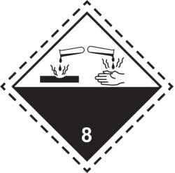 ADR 8 Osztály maró anyagok bárca, öntapadós matrica, 100x100mm - Csomag (50 db)