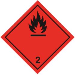 ADR 2.1 Gyúlékony Gázok Bárca, öntapadós, 100x100mm - Csomag (50 db)