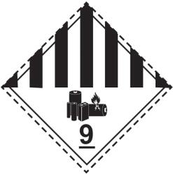 ADR 9A Osztály különféle veszélyes anyagok és tárgyak (Akkumulátorok) bárca, öntapadós matrica, 100x100mm - Csomag (50 db)