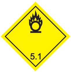 ADR 5.1 Osztály gyújtó hatású (oxidáló) anyagok bárca, öntapadós matrica, 100x100mm - Csomag (50 db)