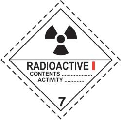 ADR 7A Osztály radioaktív anyagok Cat I. bárca, öntapadós matrica, 100x100mm - Tekercs (250 db)