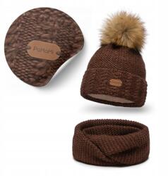 PaMaMi téli szett, barna, elegáns, merinó gyapjú, kémény, sapka (Klasyczny Zestaw Jesienno Zimowe Wełniany)