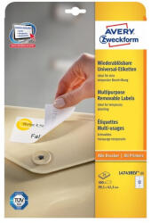 Avery Etikett címke, 99, 1 x42, 3mm, univerzális visszaszedhető, 12 címke/ív, 25 ív/doboz, Avery fehér (L4743REV-25) - printsisters