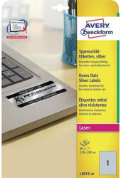 AVERY Etikett címke, 210 x297mm, ipari poliészter, 1 címke/ív, 20 ív/doboz, Avery ezüst (L6013-20) - printsisters