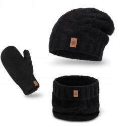 PaMaMi Téli szett, Női, fekete, kémény, sapka, kesztyű (Klasyczny Zestaw 3w1 Jesienno-Zimowy)