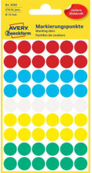 Avery Etikett címke, o12mm, jelölésre, 5 klf. szín 54 címke/ív, 5 ív/doboz, Avery vegyes (AV3088) - printsisters
