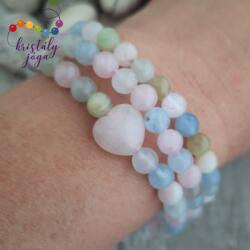 Kristály Jóga Shop Berill három 6 mm-es ásvány karkötő, szívvel