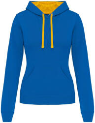 Kariban Női pulóver kontrasztos bélésű kapucnival, Kariban KA465, Light Royal Blue/Yellow-XL (ka465lro-ye-xl)