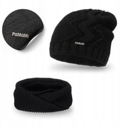 PaMaMi Téli szett, Női Fekete Polár Sapka, kémény, 55-58cm, akril (Klasyczna Czapka Jesienno-Zimowa z Polarem)