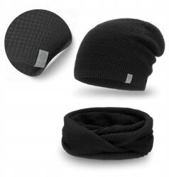 PaMaMi Téli szett, férfi, fekete, hupikék törpikék, sapka, kémény (Klasyczny Zestaw Męski Czapka z Kominem)