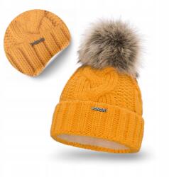 PaMaMi Női téli sapka, mézszínű, polár bélés, pompon, 85% akril, 15% poliamid (14537-042)