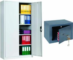 Plus Mobilier Set: Fiset metalic Premium 4 polite+baza, 900x400x1800 mm (LxlxH) + Seif metalic cu cheie 170x230x170 mm (HxLxl), Negru, PLUS gri Fiset metalic 2 4 60 kg 900x400x1800 (61004307) Dulap arhivare