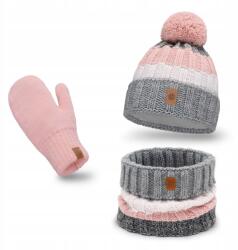 PaMaMi Téli szett, polár sapka, kémény, kesztyű, rózsaszín, akril, poliamid (Uniwersalny Zestaw Ciepły 3w1 Damski PaMaMi)