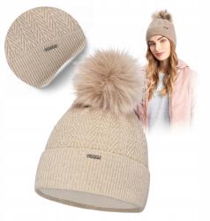 PaMaMi Női Téli Sapka, pomponnal, bézs, polár béléssel, PaMaMi Klasszikus (19544-004)