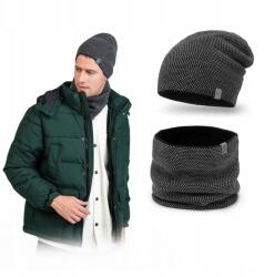 PaMaMi Szürke Téli Férfi Sapka és Kémény Szett (Czapka Przedłużana z Tubą na Zimę Jesień)