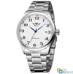 Forsining Ceas barbatesc clasic marca Forsining, mecanism automatic cu calendar, bratara din otel inoxidabil argintie, rezistent la zgarieturi, stil fashion + cutie cadou (WRG8046174717) Ceas