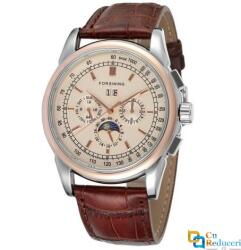 Forsining Ceas barbatesc Forsining cu Moon Phase (arata noapte/zi), curea din piele maro, mecanism automatic-mecanic, stil business + cutie cadou (FORFSG314625) Ceas
