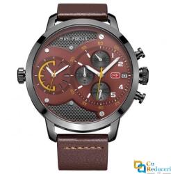 MINI FOCUS Ceas Mini Focus, rezistent la apa 3Bar, mecanism Quartz, curea din piele maro, afisaj analogic, calendar complet, stil Fashion + cutie cadou (MF20180030F4646) Ceas