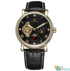 Forsining Ceas Forsining barbatesc cu Moon Phase (arata noapte/zi), curea din piele neagra, calendar complet, mecanism automatic-mecanic, stil Fashion + cutie cadou (FSG46714671) Ceas