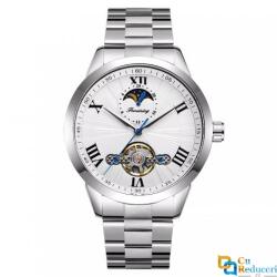 Forsining Ceas barbatesc Forsining silver, Skeleton, Moon Phase(arata noapte/zi), mecanism automatic, curea din otel inoxidabil, stil Fashion, tourbillon (FSG818752925292) Ceas