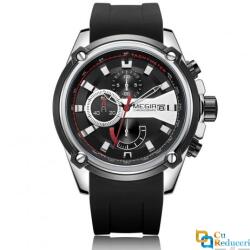 MEGIR Ceas Megir, rezistent la apa 3Bar, mecanism Quartz, curea din silicon, afisaj analogic, calendar complet, stil Sport + cutie cadou (MN2046774677) Ceas