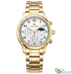 MEGIR Ceas Megir barbatesc, Moon Phase, rezistent la apa 3Bar, mecanism Quartz, curea din otel inoxidabil, afisaj analogic, stil Fashion + cutie cadou (MG2018E50074653) Ceas