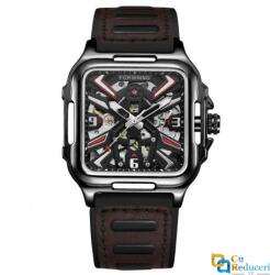 Forsining Ceas barbatesc Forsining, Skeleton, mecanism automatic-mecanic, curea din piele maro-neagra, Fashion (FSG828852945294) Ceas