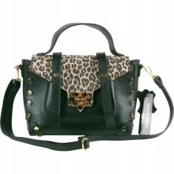 Massimo Connti Massimo Contti kézitáska postás táska valódi bőr fekete leopárdmintás (621CP)