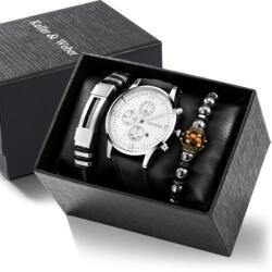 Geneva Set cadou cu ceas barbatesc Geneva Royal alb si doua bratari elegante Ceas