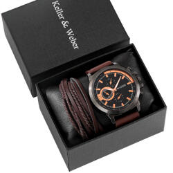 MiGEER Set cadou cu ceas barbatesc Migeer Casual maro si bratara vintage Ceas