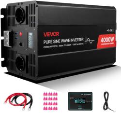 VEVOR Invertor VEVOR 4000 W 12V DC-230V AC Reine Sinus cu LCD si Telecomanda (TP-4000W)