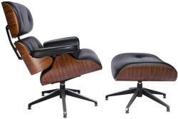 Settimo Set fotoliu si suport pentru picioare Lounge furnir trandafir / piele naturala neagra (KI184)