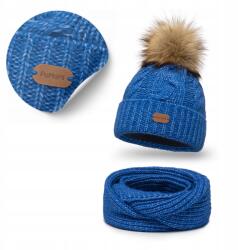 PaMaMi Téli Női Szett, merinó gyapjú sapka és kémény, 55-58cm, polár bélés (Modna Czapka z Ociepleniem Komin Ciepły)