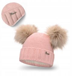 PaMaMi Női Téli Sapka, rózsaszín, polár bélés, két pompon (17560)