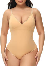 Figninget Body Modelator Figninget pentru Femei , Tanga Fara Cusaturi, Decolteu in V, Culoare Piersica , Subtiere Abdomen si Sculpare Talie, Marime XXL