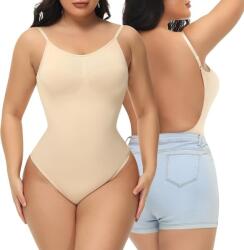 Figninget Body Modelator Figninget pentru Femei , Tanga Fara Cusaturi, Spate Decupat, Decolteu A n V, Culoare Bej , Subtiere Abdomen E i Modelare Talie, Marime L