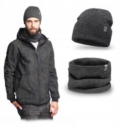 PaMaMi Férfi Téli Szett, kihajtható sapka, kémény, sötétszürke (Zestaw Zimowy Męski Czapka z Kominem Ciepły)