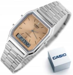 Casio Vintage karóra, unisex, bézs számlap, ezüst karkötő, dátum (4549526365867)