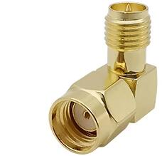  Adaptor convertor antena wifi RF la 90 grade coaxial RP-SMA tata la RP-SMA mama 50ohm de inalta calitate cupru placat cu aur (RPSMAM-RPSMAF-90)