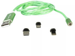  Cablu 1m 3in1 USB TYPE C iPhone Micro USB iluminat LED verde (MAGIC-CABLE-G)