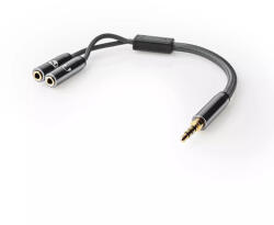 Nedis Adaptor audio pentru casti si microfon Jack 3.5 mm tata - 2x 3.5 mm mama Nedis gri metal (CATB22150GY02) - pretexpert
