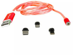  Cablu 1m 3in1 USB TYPE C iPhone Micro USB iluminat LED rosu (MAGIC-CABLE-R)