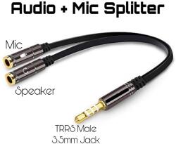  Adaptor cablu 4 pini 3.5 mm tata Jack la 2x Jack 3.5 mm mama 0.3m metal negru (ADAP CABLU CASCA2)