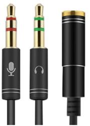  Adaptor cablu casca microfon 4 PINI mama la 2x JACK 3.5 mm 0.3m slim negru (ADAP CABLU CASCA)