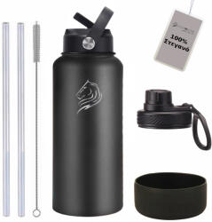 Cool'NMore Sticlă Termos Oțel Inoxidabil Fără BPA 1l Neagră cu Mâner Pai Buclă și Mustiuc 10000132 (10000132)