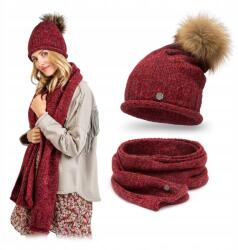PaMaMi Téli szett, női sál, sapka, univerzális, piros, PaMaMi (Zestaw 2w1 Czapka Klasyczna z Pomponem Szalik)