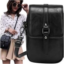 EdiBazzar Női Bőr Kézitáska Postás Táska Crossbody Fekete Postás Táska Cipzáros Boho (Mała torebka klasyczna na telefon listonoszka)