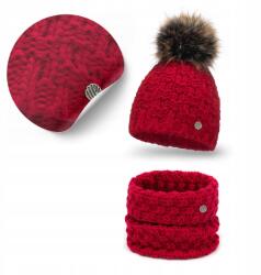 PaMaMi Női téli szett, gyapjú sapka és kémény, piros, PaMaMi (Stylowa Czapka Jesienno-Zimowa z Pomponem)