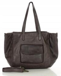 Marco Mazzini Bőr bevásárlótáska, sötétbarna, 46cm széles (v246)